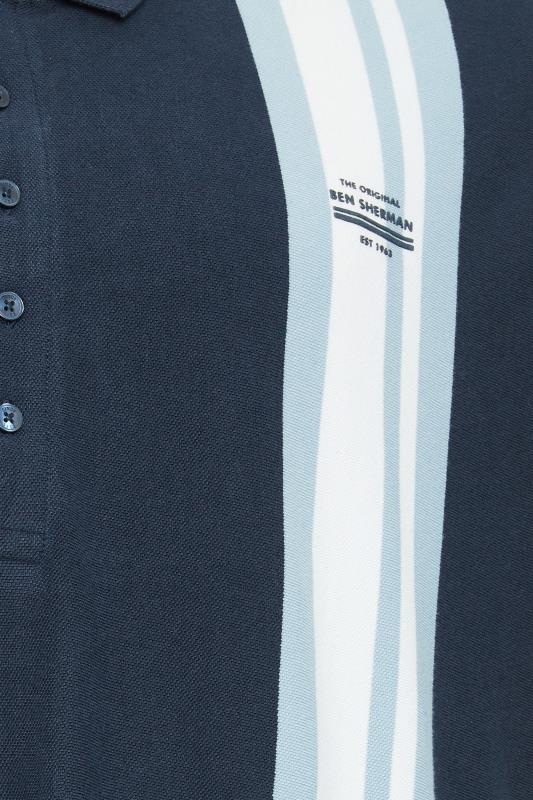 BEN SHERMAN Big & Tall Navy Blue Stripe Mod Polo Shirt | BadRhino 4