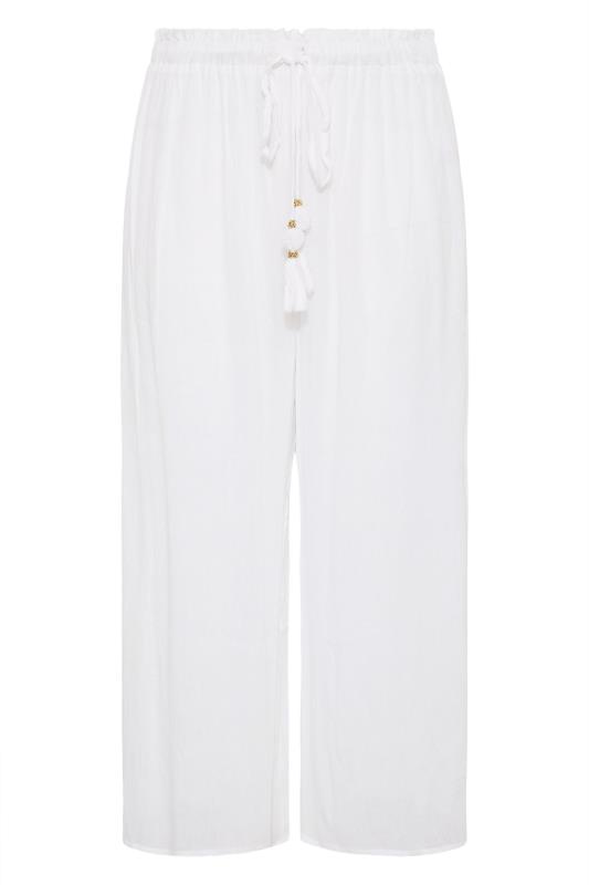 Plus Size White Wide Leg Beach Trousers | Yours Clothing 6