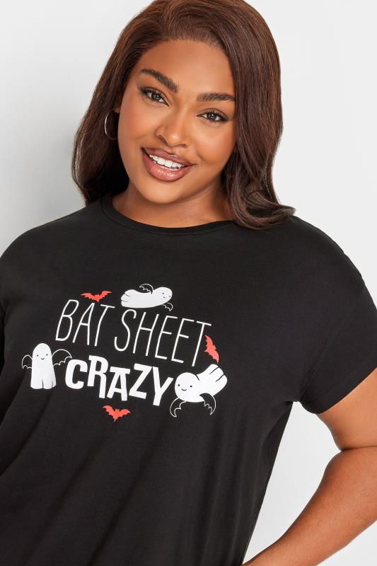 LIMITED COLLECTION Plus Size Black Halloween 'Bat Sheet Crazy' Slogan T-Shirt | Yours Clothing 5