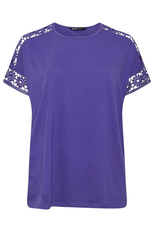 YOURS Plus Size Purple Crochet Sleeve T-Shirt | Yours Clothing 5
