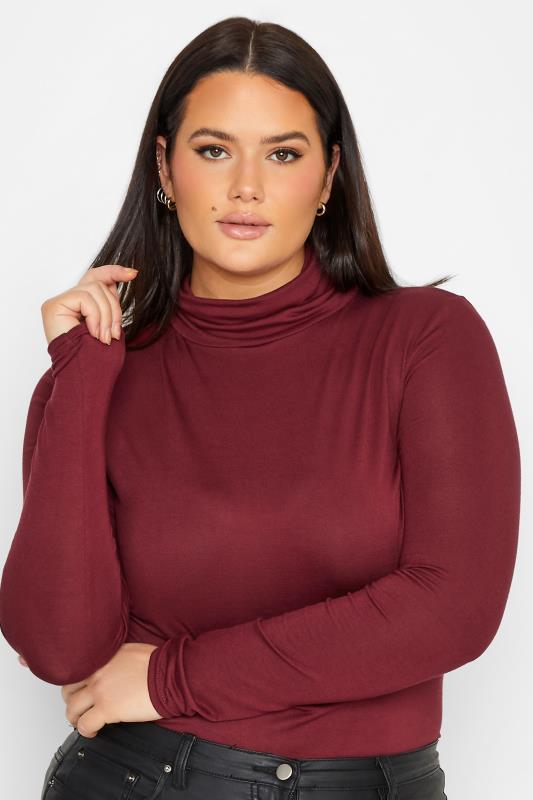  Tallas Grandes LTS Tall Red Long Sleeve Turtleneck Top