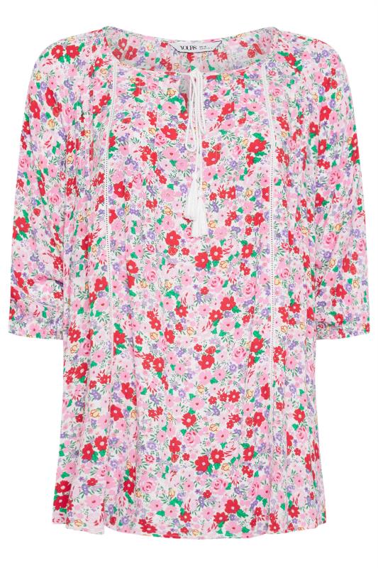 YOURS Plus Size Pink Floral Print Tie Neck Blouse | Yours Clothing 6