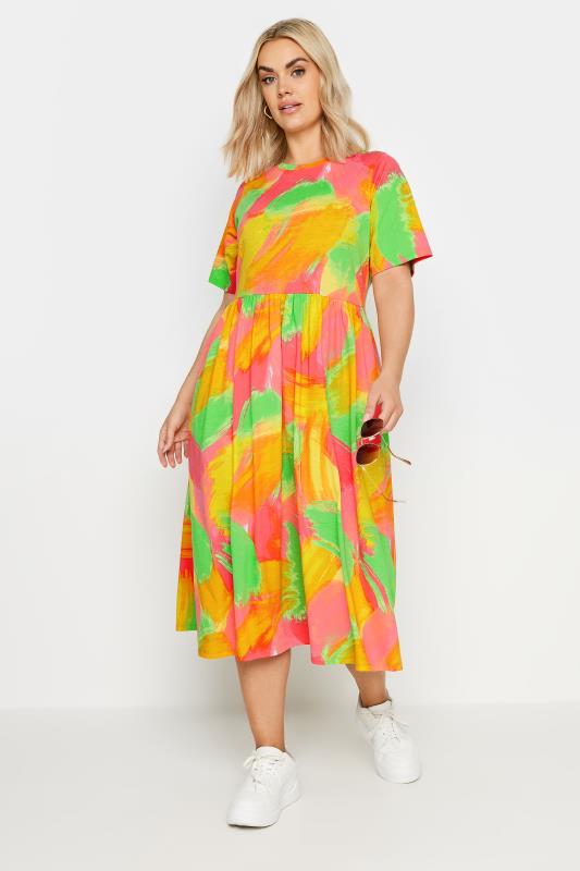YOURS Plus Size Pink Abstract Print Pure Cotton Midaxi Dress | Yours Clothing 2