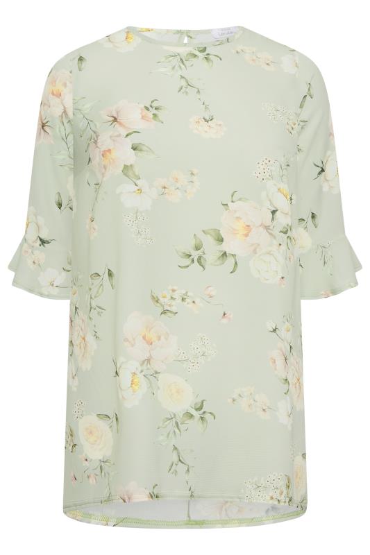 YOURS LONDON Plus Size Curve Light Green Floral Tunic Top | Yours Clothing  6