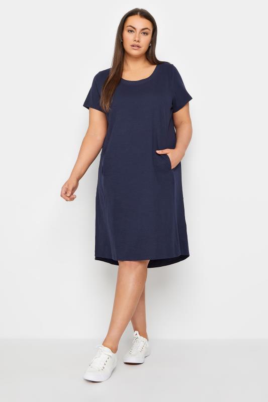 Plus Size  Evans Navy Blue Pocket Midi Dress