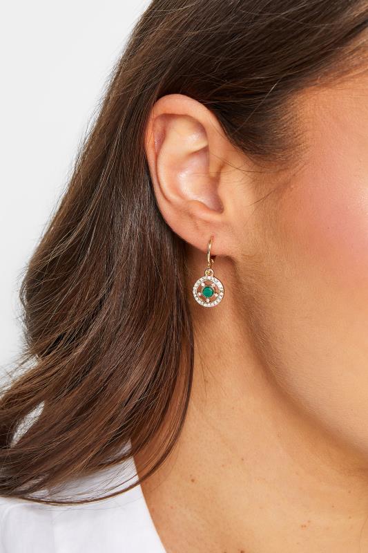 Silver & Green Diamante Stud Drop Earrings | Yours Clothing  2