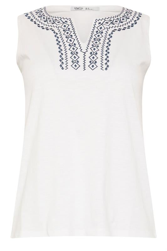 M&Co Petite White & Navy Embroidered Cotton Vest Top | M&Co  5