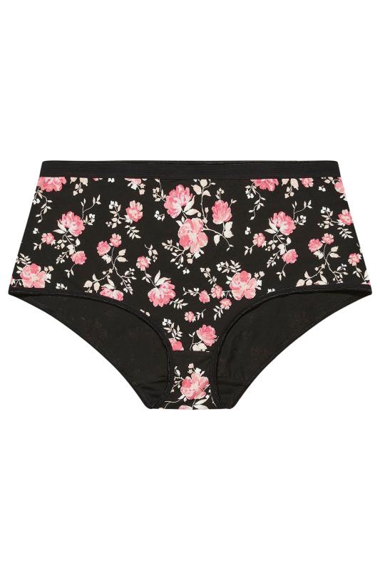 YOURS 5 PACK Plus Size Black & Pink Floral Print Full Briefs | Yours Clothing 6