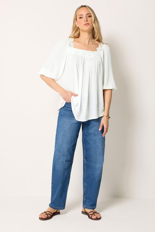 LTS Tall Women's White Square Neck Textured Top | Long Tall Sally 2