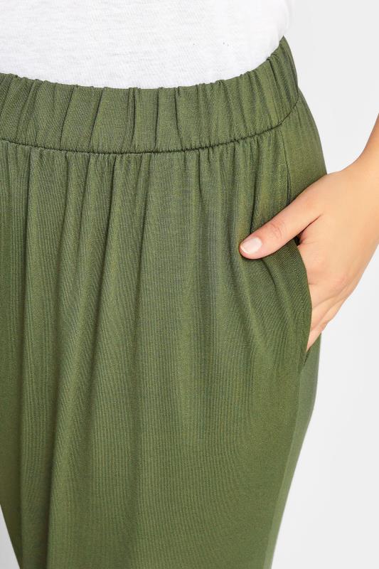 Plus Size Khaki Green Cropped Jersey Harem Joggers | Yours Clothing 3