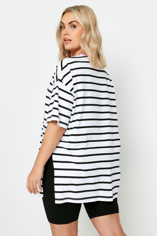 YOURS Plus Size Black & White Stripe Split Hem Oversized T-Shirt | Yours Clothing 3