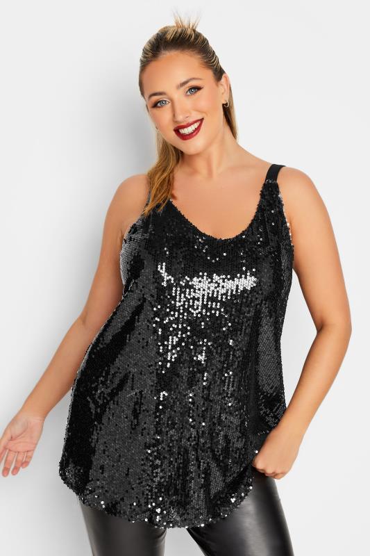  dla puszystych YOURS LONDON Curve Black Sequin Cami Top