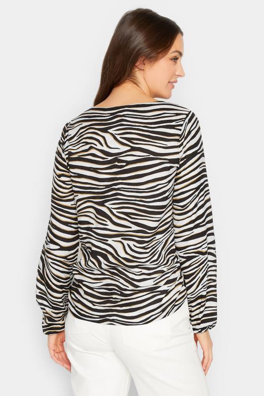 LTS Tall Black Zebra Print Ruched Top | Long Tall Sally  3