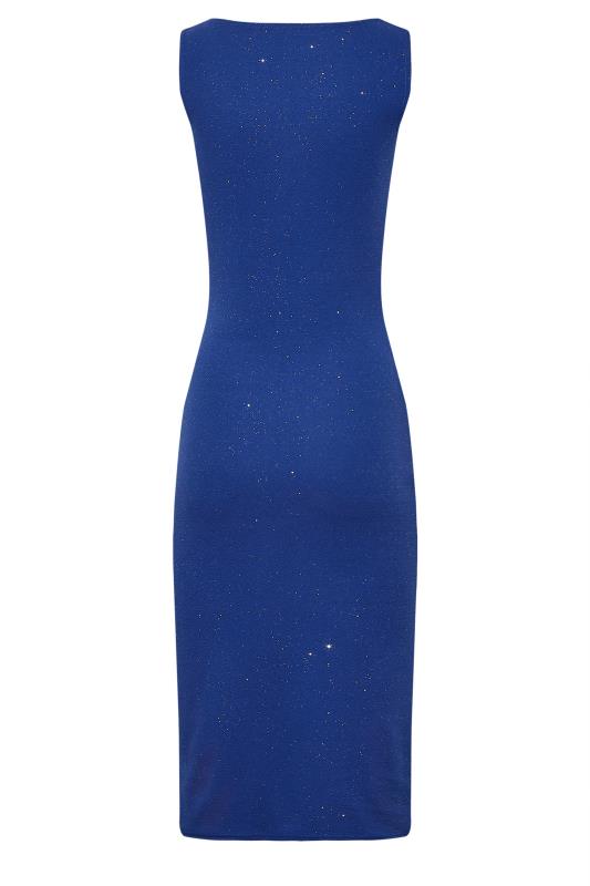 LTS Tall Women's Blue Glitter Sleeveless Notch Neck Midi Dress | Long Tall Sally 7