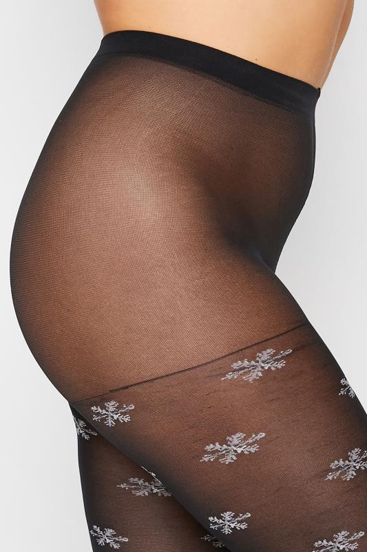 Plus Size Black Snowflake Pattern Tights | Yours Clothing 2