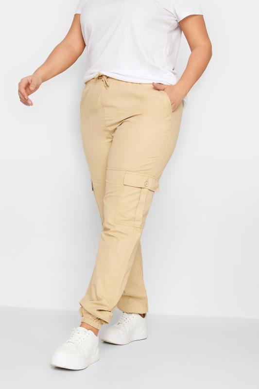 LTS Tall Women's Beige Brown Cargo Pocket Twill Trousers | Long Tall Sally 1