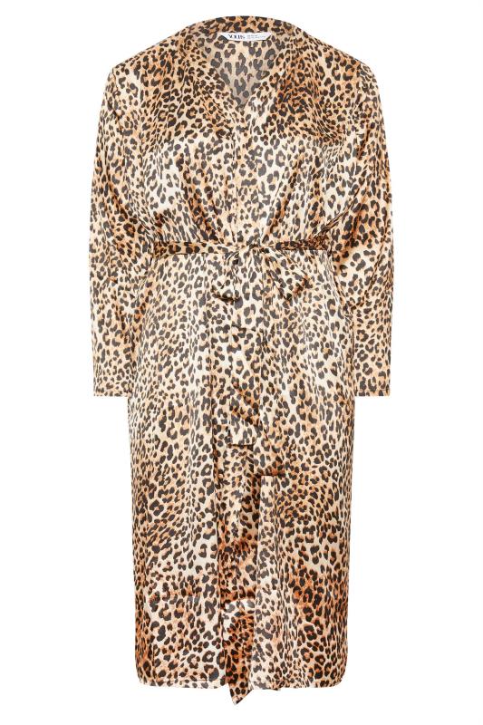 YOURS Plus Size Brown Animal Print Satin Robe | Yours Clothing 6