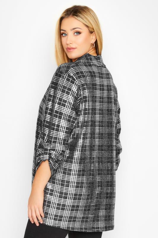 Plus Size Grey Foil Check Print Cardigan | Yours Clothing 3