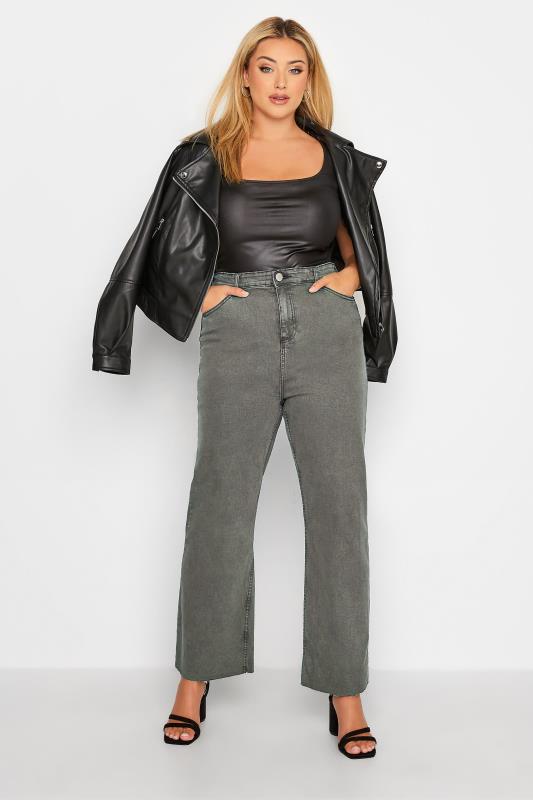 Plus Size Grey Stretch Wide Leg Jeans | Yours Clothing  2