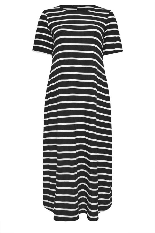 YOURS Plus Size Black Stripe Ribbed Maxi Dress | Yours Clothing 5