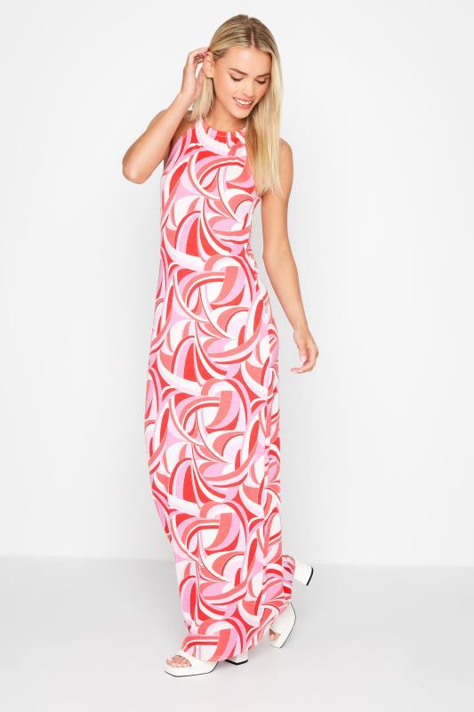 Petite Pink Swirl Print Halter Neck Maxi Dress 1