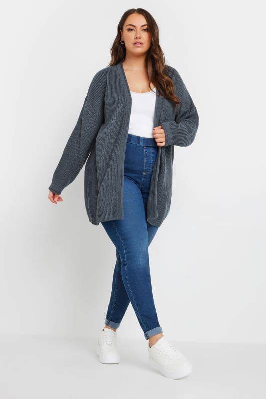 YOURS Plus Size Blue Open Front Knitted Cardigan | Yours Clothing 3