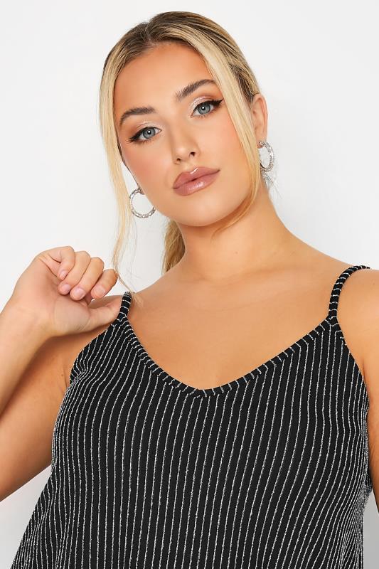 LIMITED COLLECTION Plus Size Curve Black & Silver Glitter Cami Swing Style Top | Yours Clothing 4