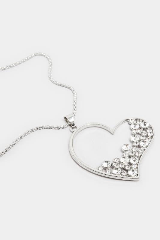 Silver Long Diamante Heart Necklace  3