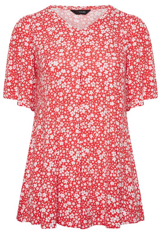 YOURS Plus Size Red Floral Pleat Front Swing Top | Yours Clothing 6