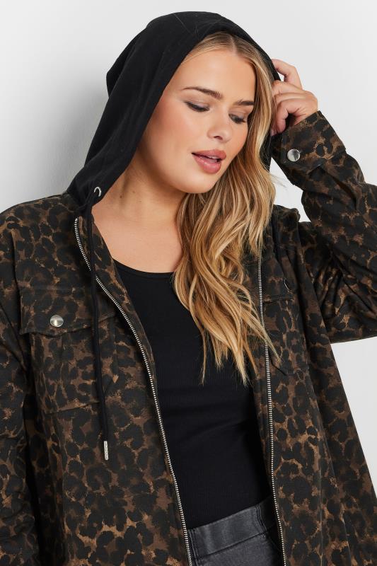 YOURS Plus Size Brown Leopard Print Hooded Shacket | Yours Clothing 5