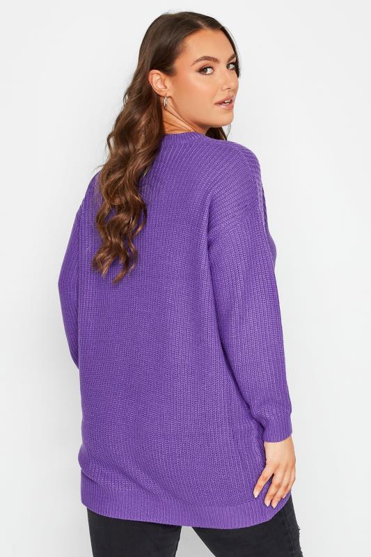 Plus Size Bright Purple Essential Knitted Jumper | Yours Clothing 1