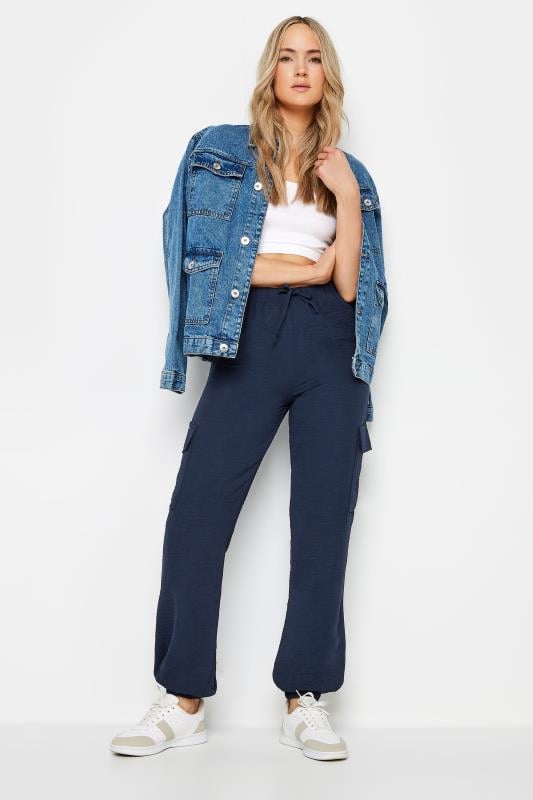  Tallas Grandes LTS Tall Navy Blue Crepe Cuffed Cargo Trousers