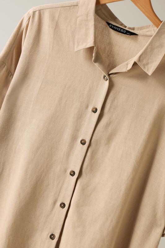 EVANS Plus Size Natural Brown Linen Shirt  | Yours Clothing 7