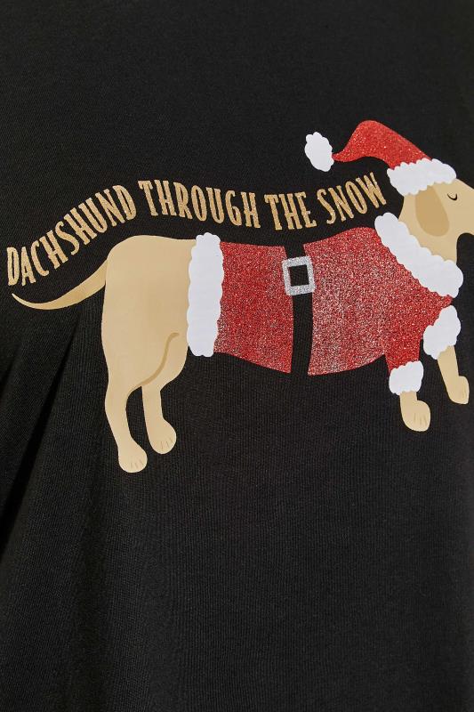Curve Black 'Dachshund Through The Snow' Glitter Slogan Christmas T-Shirt 5
