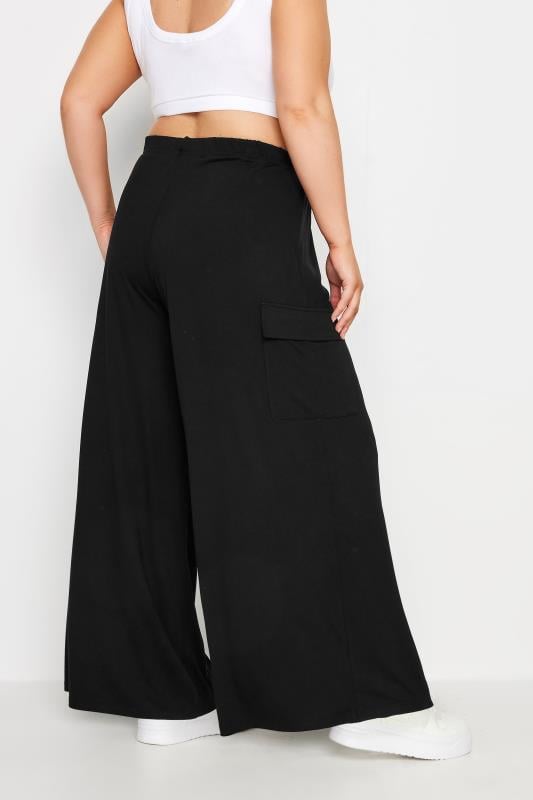 YOURS Plus Size Black Jersey Wide Leg Cargo Trousers | Yours Clothing 3