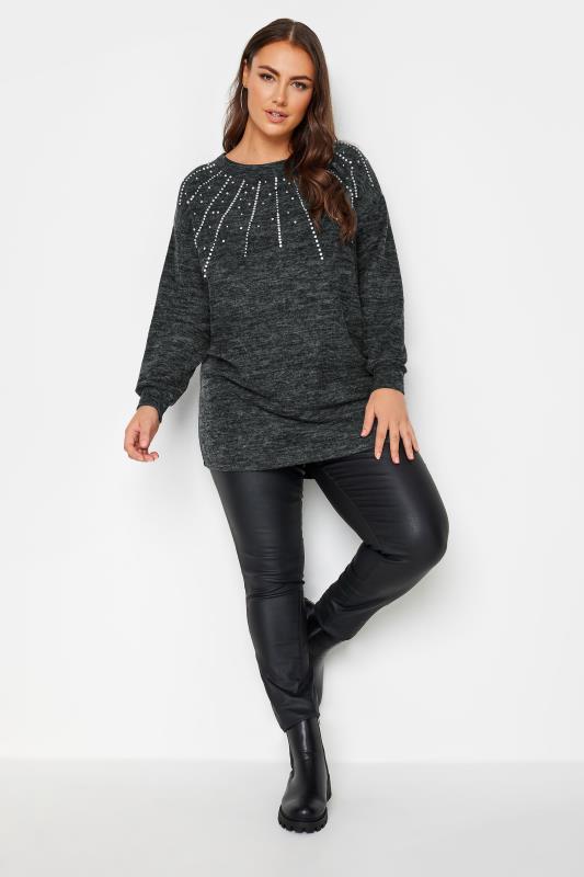 YOURS Plus Size Grey Pearl Embellished Jumper | Yours Clothing 2
