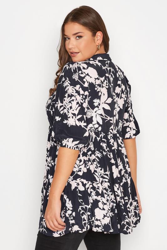 Plus Size Black Floral Print Smock Shirt | Yours Clothing 3