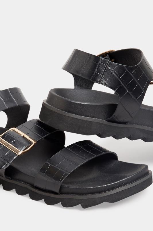 LTS Black Croc Buckle Strap Sandals In Standard D Fit | Long Tall Sally  5