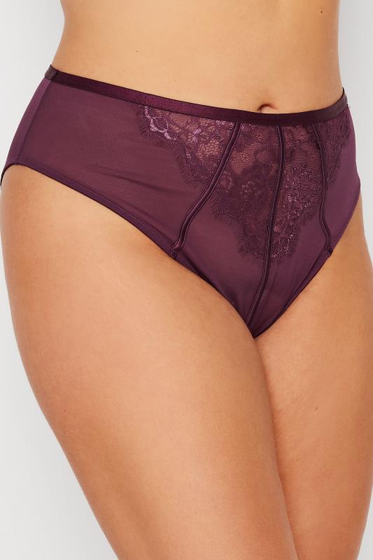 Berry Red Lace Satin Trim Briefs | Yours Clothing 1