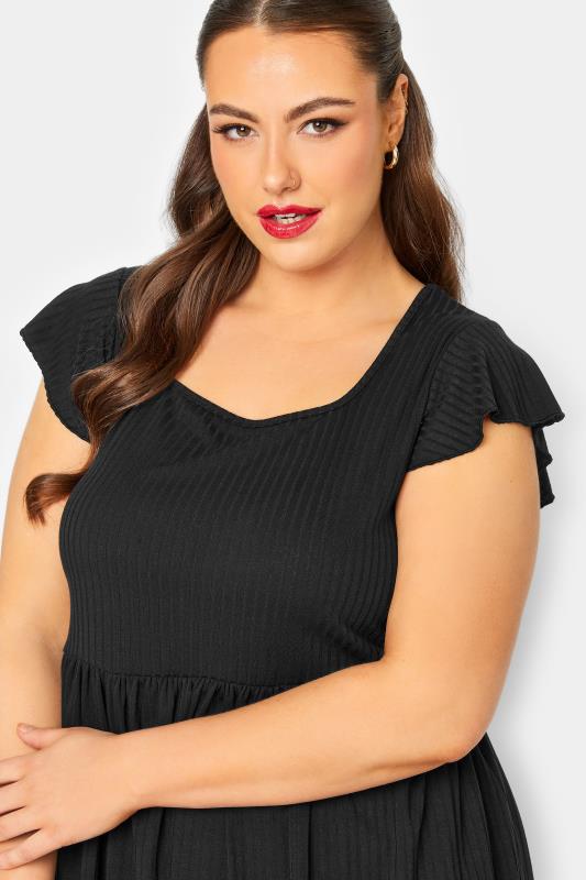 LIMITED COLLECTION Plus Size Black Ribbed Peplum Top | Yours Clothing  4