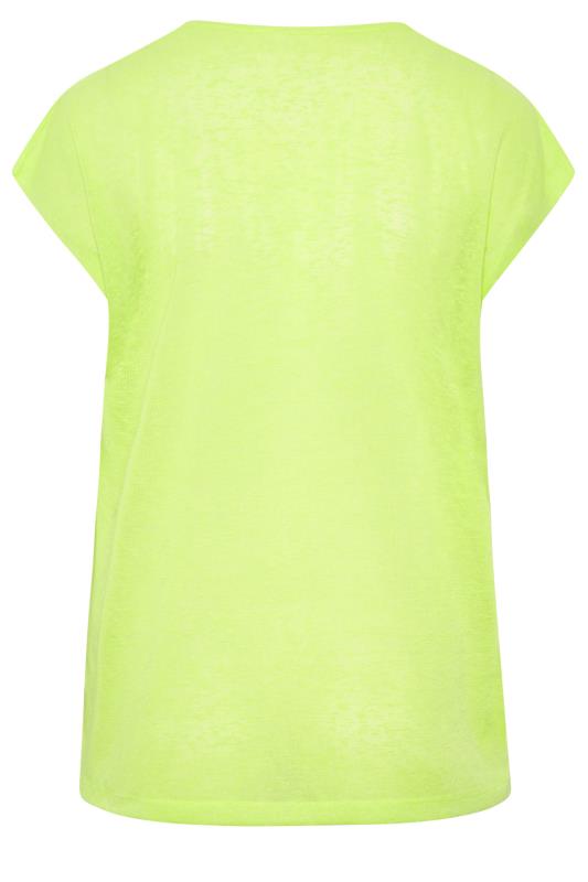 YOURS Curve Plus Size Lime Green Linen Look T-Shirt | Yours Clothing 7