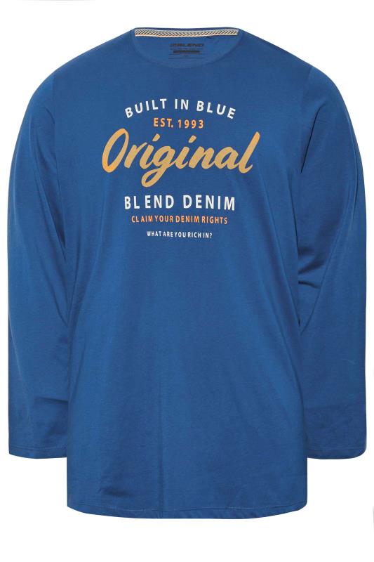 BLEND Big & Tall Blue Long Sleeve Printed Logo T-Shirt 3
