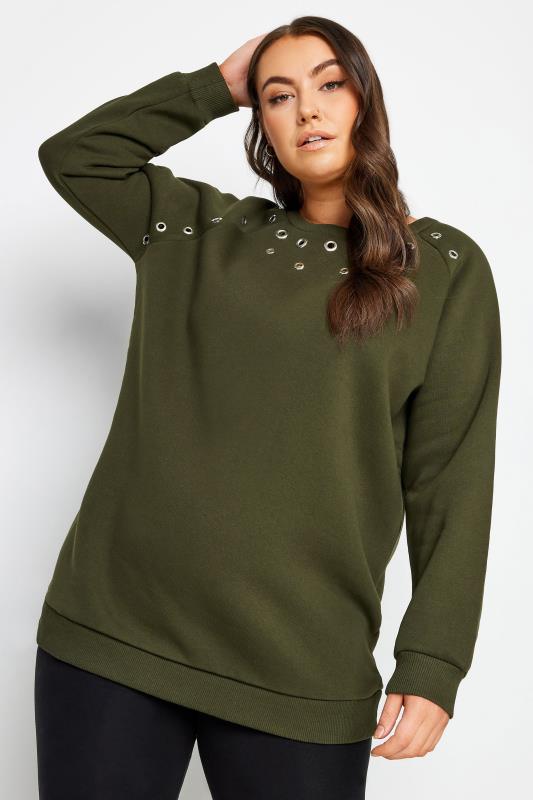 YOURS Curve Green Eyelet Detail Sweatshirt | Yours Clothing 1