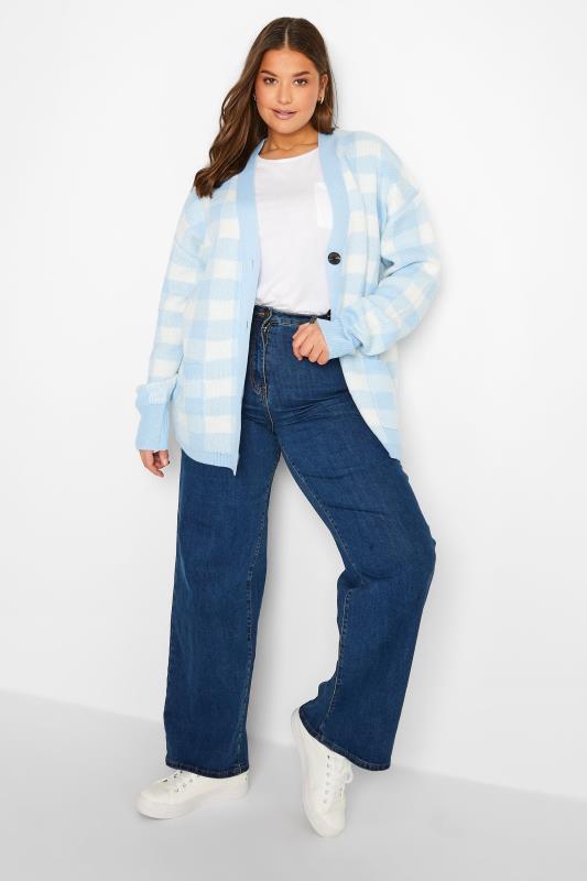 LTS Tall Women's Blue Gingham Button Knitted Cardigan | Long Tall Sally  2