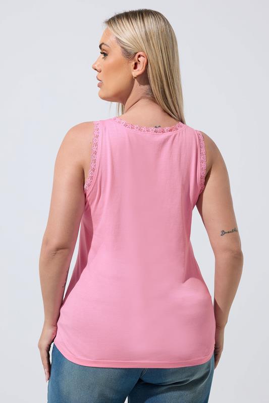 LIMITED COLLECTION Plus Size Pink Lace Trim Vest Top | Yours Clothing 2