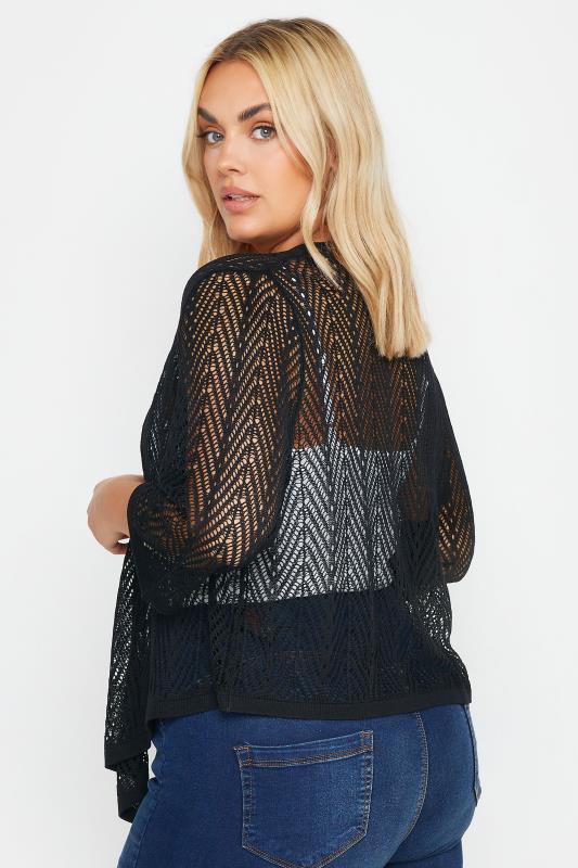 YOURS Plus Size Black Pointelle Waterfall Cardigan | Yours Clothing 3