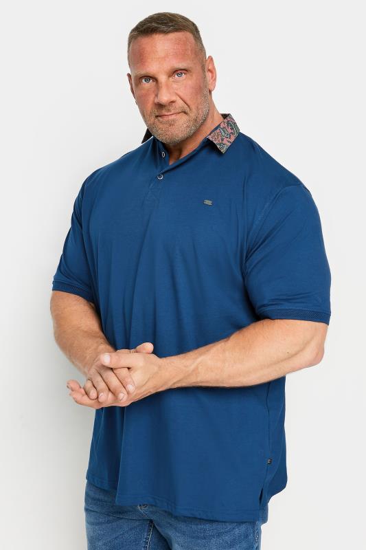 KAM Big & Tall Blue Jersey Floral Collar Polo Shirt | BadRhino 1