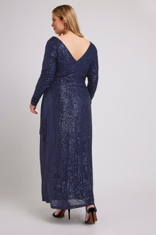 YOURS LONDON Plus Navy Blue Sequin Maxi Dress | Yours Clothing 4