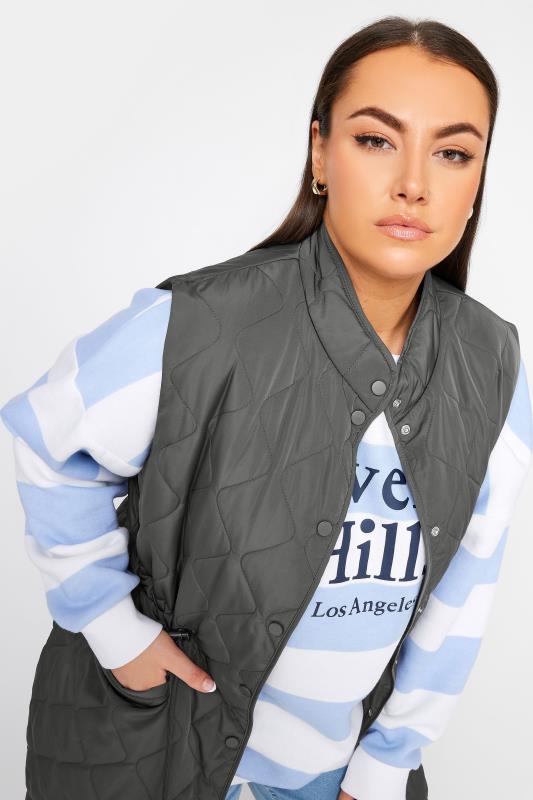 YOURS Plus Size Grey Lightweight Quilted Midi Gilet | Yours Clothing 5