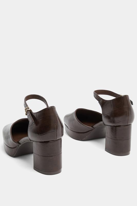 Brown Croc Faux Leather Platform Block Heels In Extra Wide EEE Fit | Yours Clothing 3